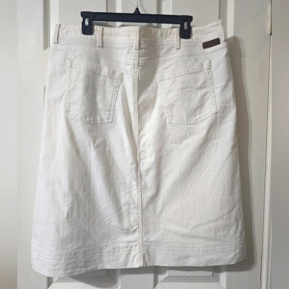 Boden White Stretch Denim Midi Skirt, Classic Summer Staple, Size 16L, EUC! - Picture 5 of 11
